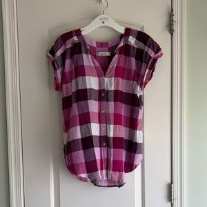 LOFT Fuchsia and White Checkered Blouse